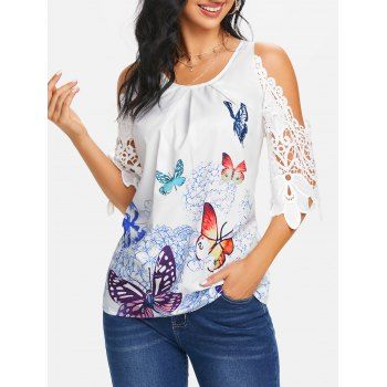 

Flower Butterfly Guipure Lace Sleeve Blouse, White