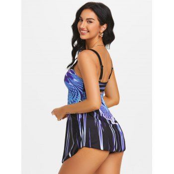 Modest Print Tankini Swimsuit Cheeky Skirted Swimwear Set