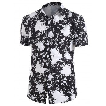 

Short Sleeve Leaves Print Vacation Shirt, Black