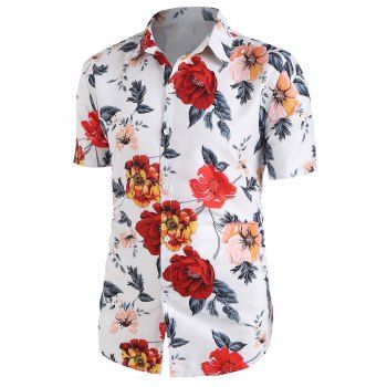 

Allover Flower Printed Button Up Shirt, White