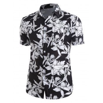 

Allover Floral Print Button Up Shirt, Black