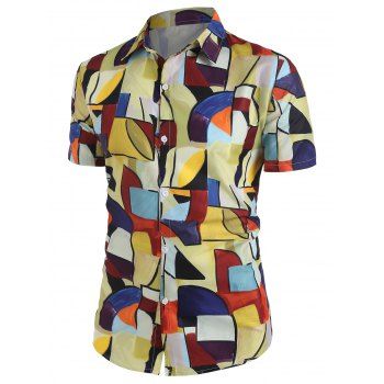 

Colorful Geometric Short Sleeve Shirt, Multicolor a