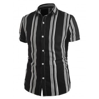 

Short Sleeve Balanced Vertical Stripe Shirt, Black