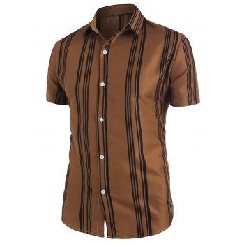 

Short Sleeve Balanced Vertical Stripe Shirt, Dark goldenrod