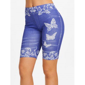 

Flower Butterfly Print Short Jeggings, Blue
