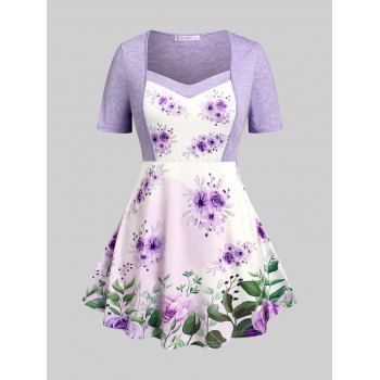 

Plus Size & Curve Floral Print Skirted Tee, Light purple