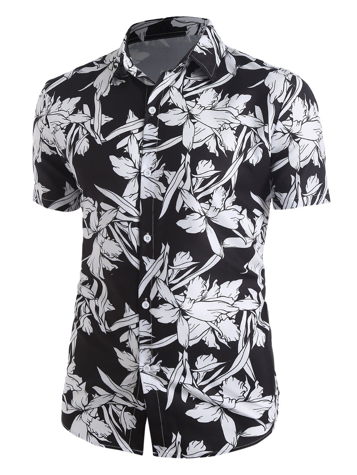 Chemise à Imprimé Floral Partout à Boutons - Noir XL