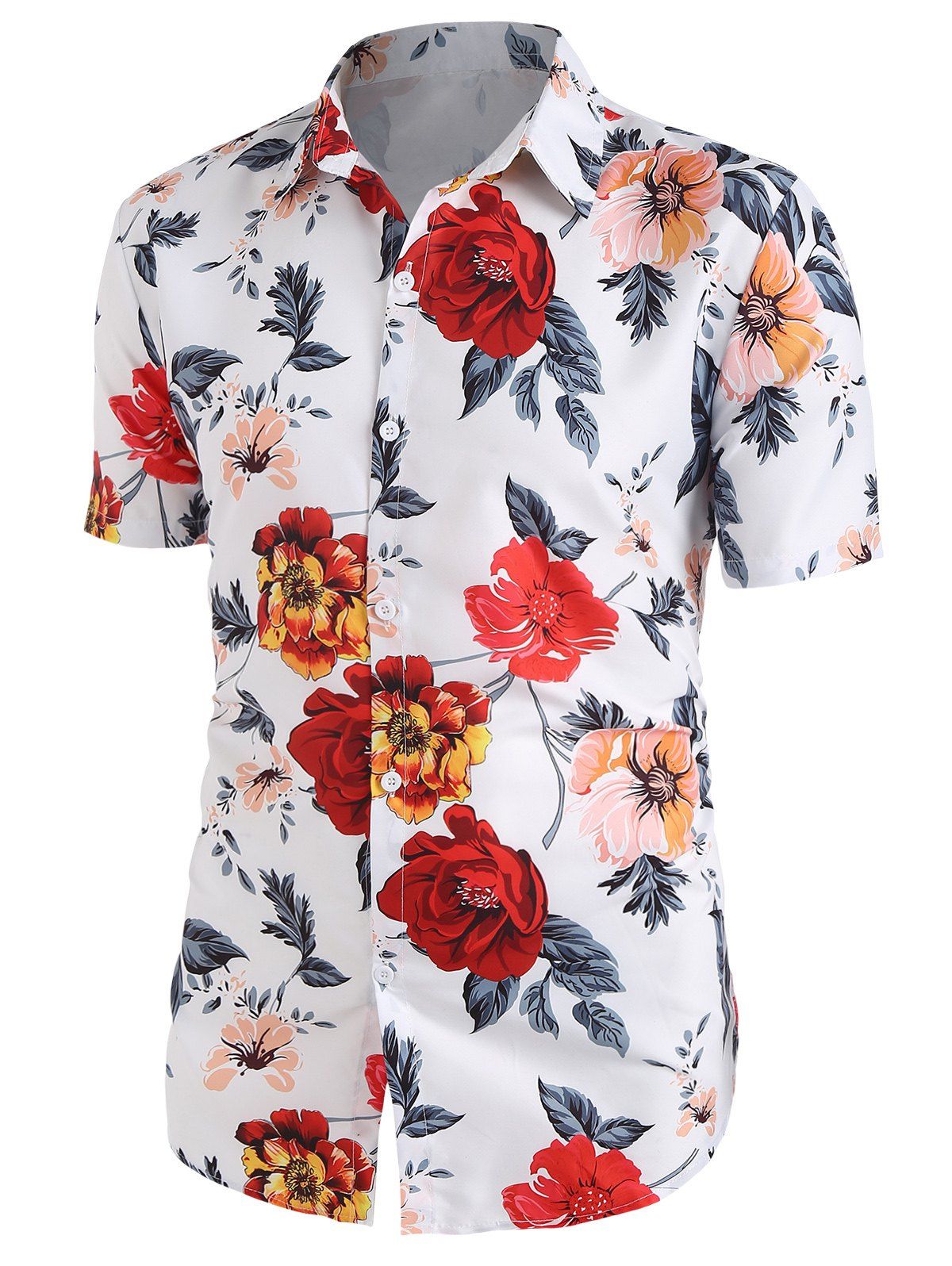 Chemise Boutonnée à Imprimé Fleur Partout - Blanc XL
