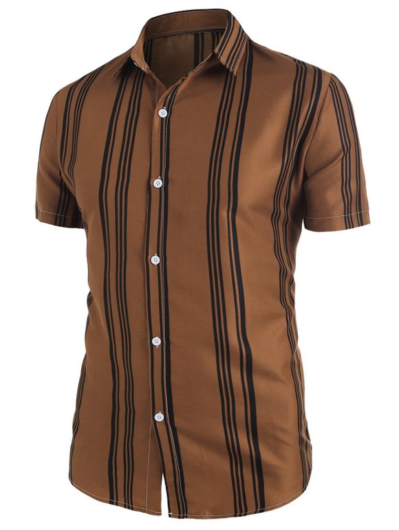 Chemise à Rayures Equilibrées à Manches Courtes - Verge d'Or Foncé XL