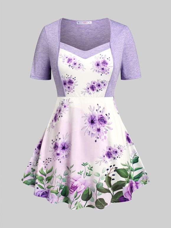 T-shirt Floral Grande Taille - Violet clair L | US 12
