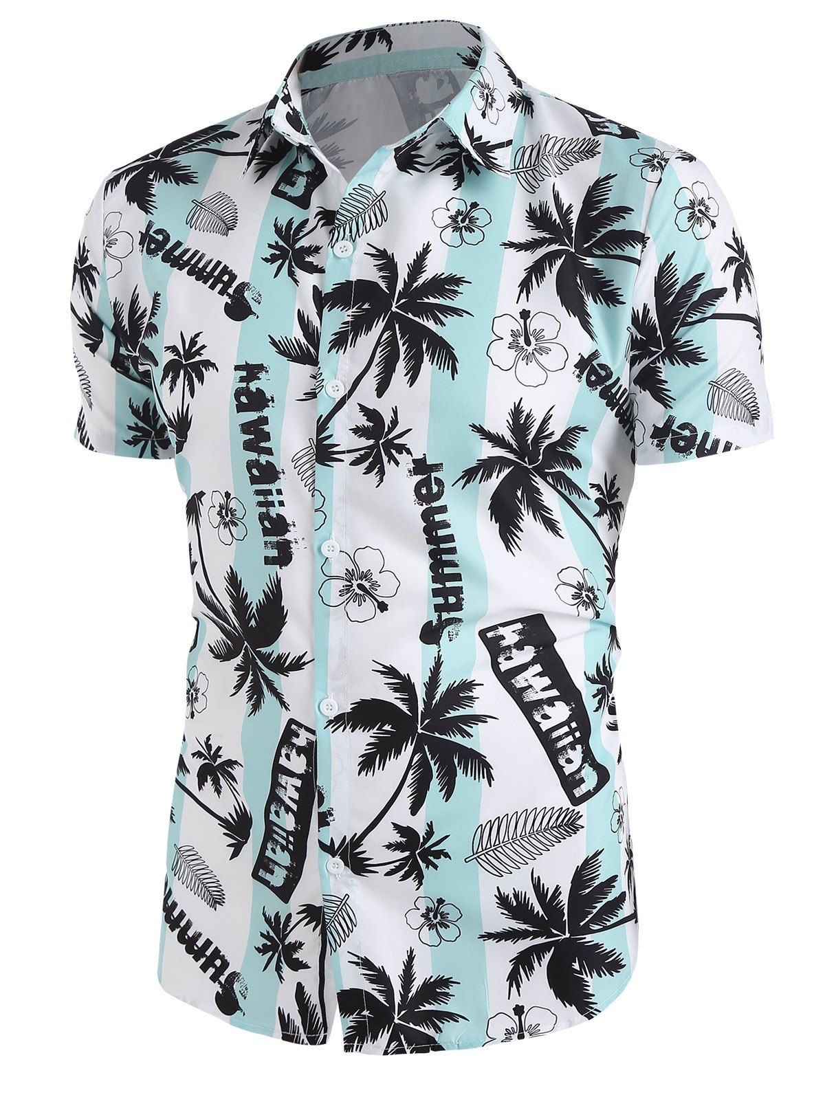 Allover Floral Coconut Palm Print Shirt - WHITE XXL