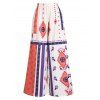 Pantalon Palazzo Fluide Floral Bohémien à Jambes Larges - Blanc XL