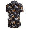 Allover Floral Printed Button Up Shirt - BLACK XXL