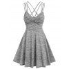 Space Dye Print Mini Dress Crisscross Back Strappy Dress Front Twisted Casual Dress