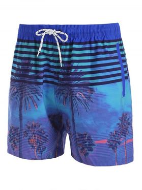 Drawstring Palm Tree Tropical Pocket Board Shorts
