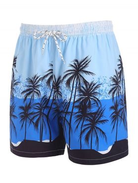 Drawstring Palm Tree Ombre Pocket Board Shorts
