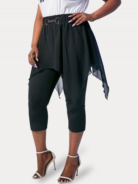 Plus Size D Ring Chiffon Overlay Cropped Skirted Pants