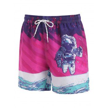 

Drawstring Spaceman Pattern Board Shorts, Light pink