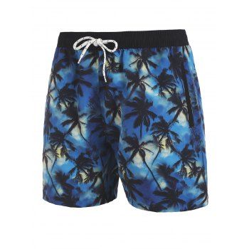 

Drawstring Palm Tree Pocket Board Shorts, Blue