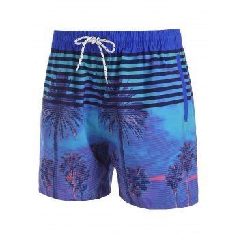 

Drawstring Palm Tree Tropical Pocket Board Shorts, Blue