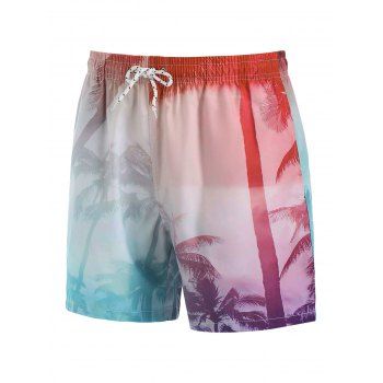 

Ombre Palm Tree Drawstring Board Shorts, White
