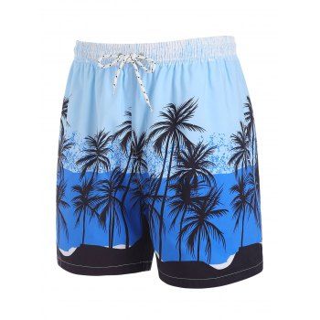 

Drawstring Palm Tree Ombre Pocket Board Shorts, Blue