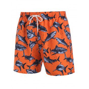 

Shark Print Beach Shorts, Red