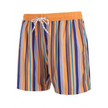 

Drawstring Stripe Print Vacation Shorts, Dark orange