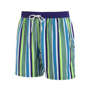 

Stripe Print Drawstring Shorts, Deep green