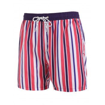 

Stripe Print Drawstring Shorts, Red