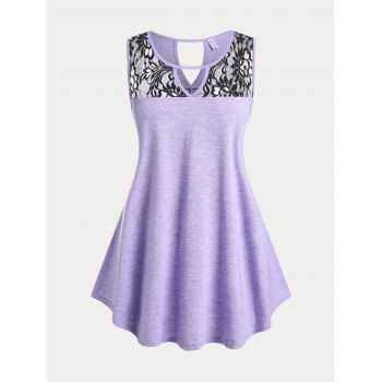 

Plus Size & Curv Keyhole Lace Panel Tank Top, Purple
