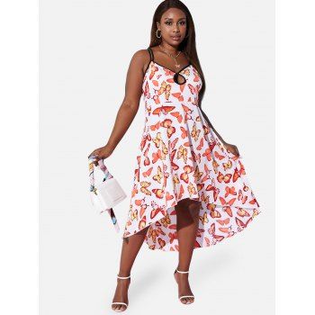 

Plus Size Criss Cross Butterfly Print High Low Dress, Multicolor