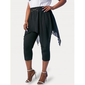 

Plus Size D Ring Chiffon Overlay Cropped Skirted Pants, Black