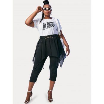 Plus Size D Ring Chiffon Overlay Cropped Skirted Pants