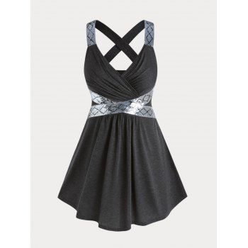 

Plus Size Sequin Crisscross Tank Top, Dark gray