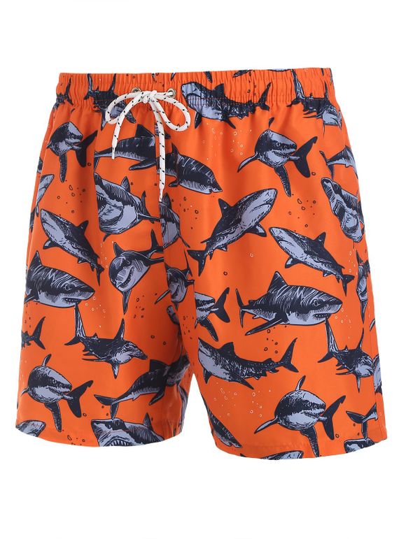 Shark Print Beach Shorts - RED XXL