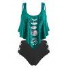Plus Size Moon Phase Print Ruffle Tankini Swimsuit - multicolor 5X