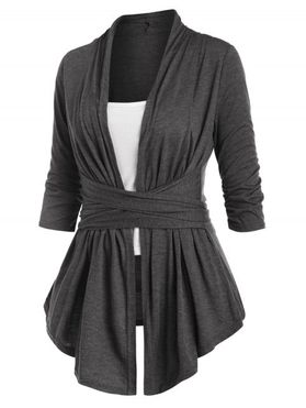 Plus Size Shawl Collar Wrap T-shirt with Camisole