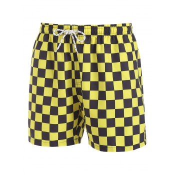 

Checkerboard Pattern Drawstring Shorts, Yellow