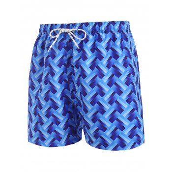 

Allover Print Drawstring Board Shorts, Blue
