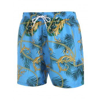 

Baroque Tropical Leaf Print Board Shorts, Blue