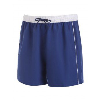 

Drawstring Binding Trim Pocket Board Shorts, Deep blue