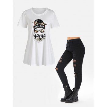 

Leopard Girl Print T-shirt and Ripped Skinny Jeans Outfit, White