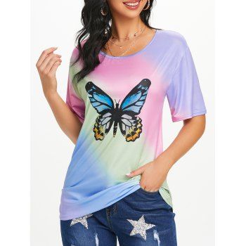 

Ombre Butterfly Print Short Sleeve T-shirt, Multicolor