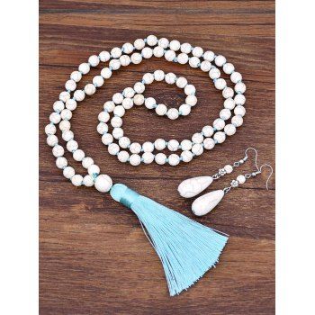 

Bohemian Faux Turquoise Tassel Necklace and Drop Earrings Set, White