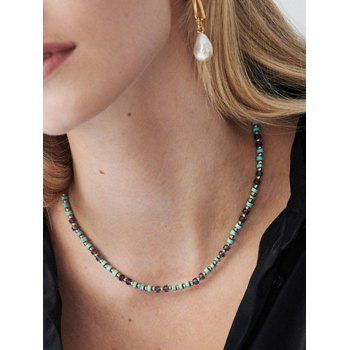 

Bohemian Faux Turquoise Beading Round Necklace, Light green