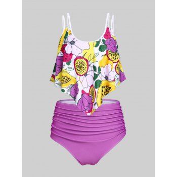 

Plus Size & Curve Ruffled Floral Print Ruched Tankini Swimsuit, Multicolor a