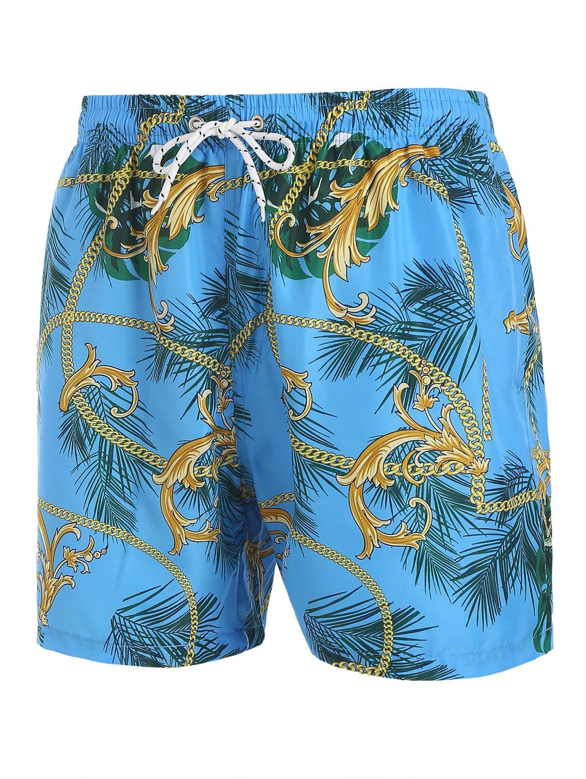 Baroque Tropical Leaf Print Board Shorts - BLUE XXL