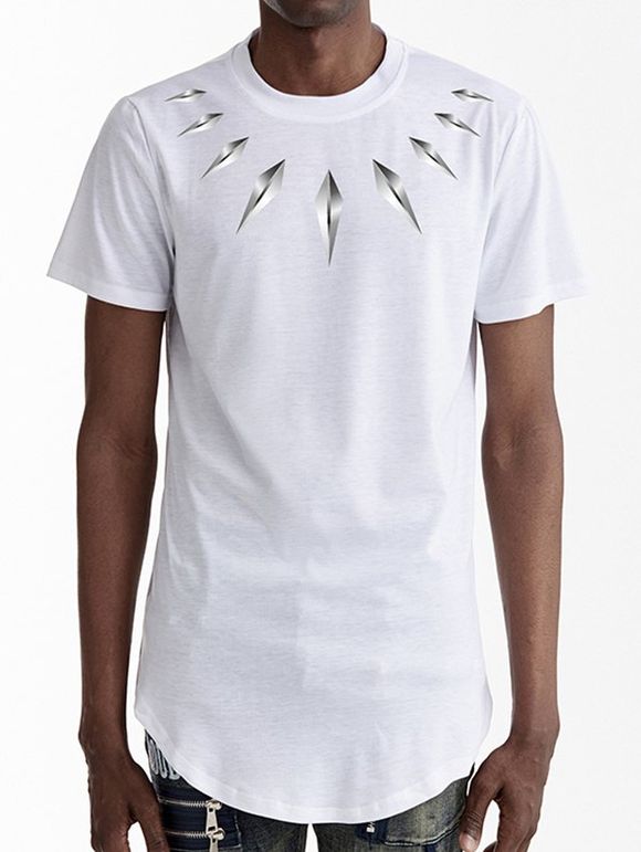 T-shirt Zippé Losange à Ourlet Courbe - Blanc L