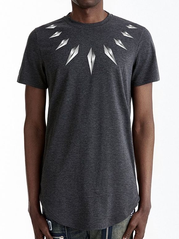 T-shirt Zippé Losange à Ourlet Courbe - Gris Foncé XL